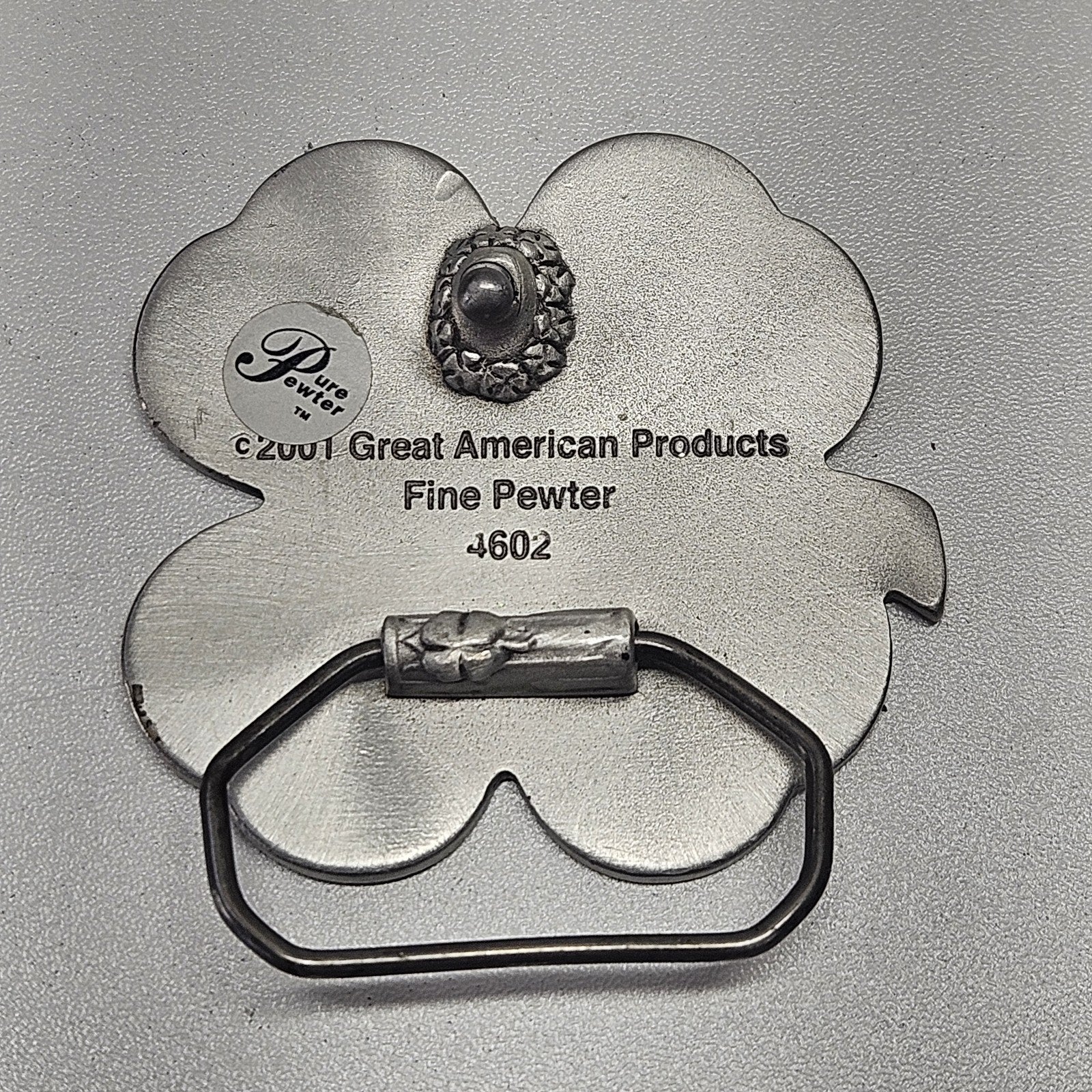 Y2K Vtg Pewter Belt Buckle Green Shamrock Great American Products 4002 2.5x2.5"