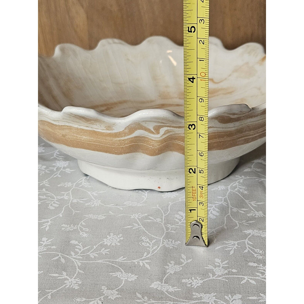Vintage 80s Handmade Ceramic Cream & Orange 7.5" Pitcher & Bowl 9" Set Swirls