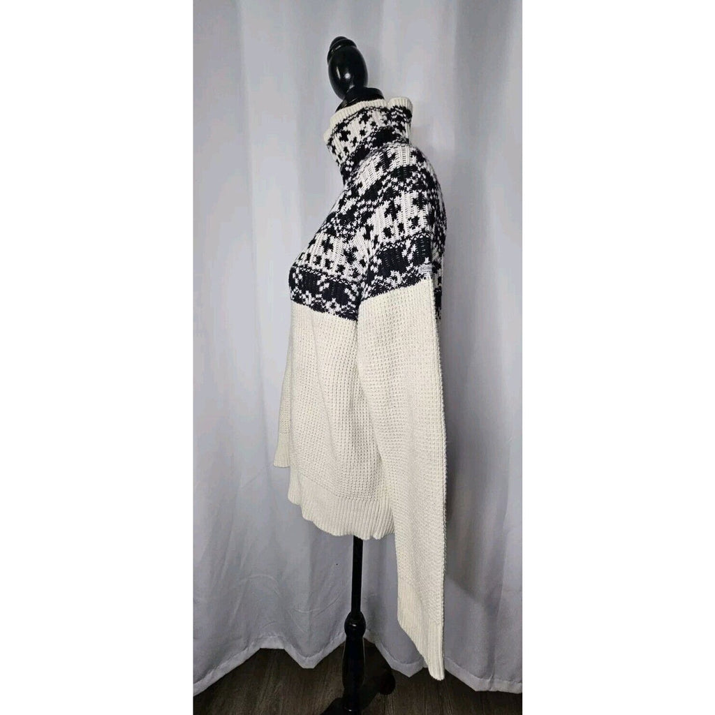 Columbia Pine Street Jacquard Turtleneck Sweater Fair Isle Womens XL Cream/black