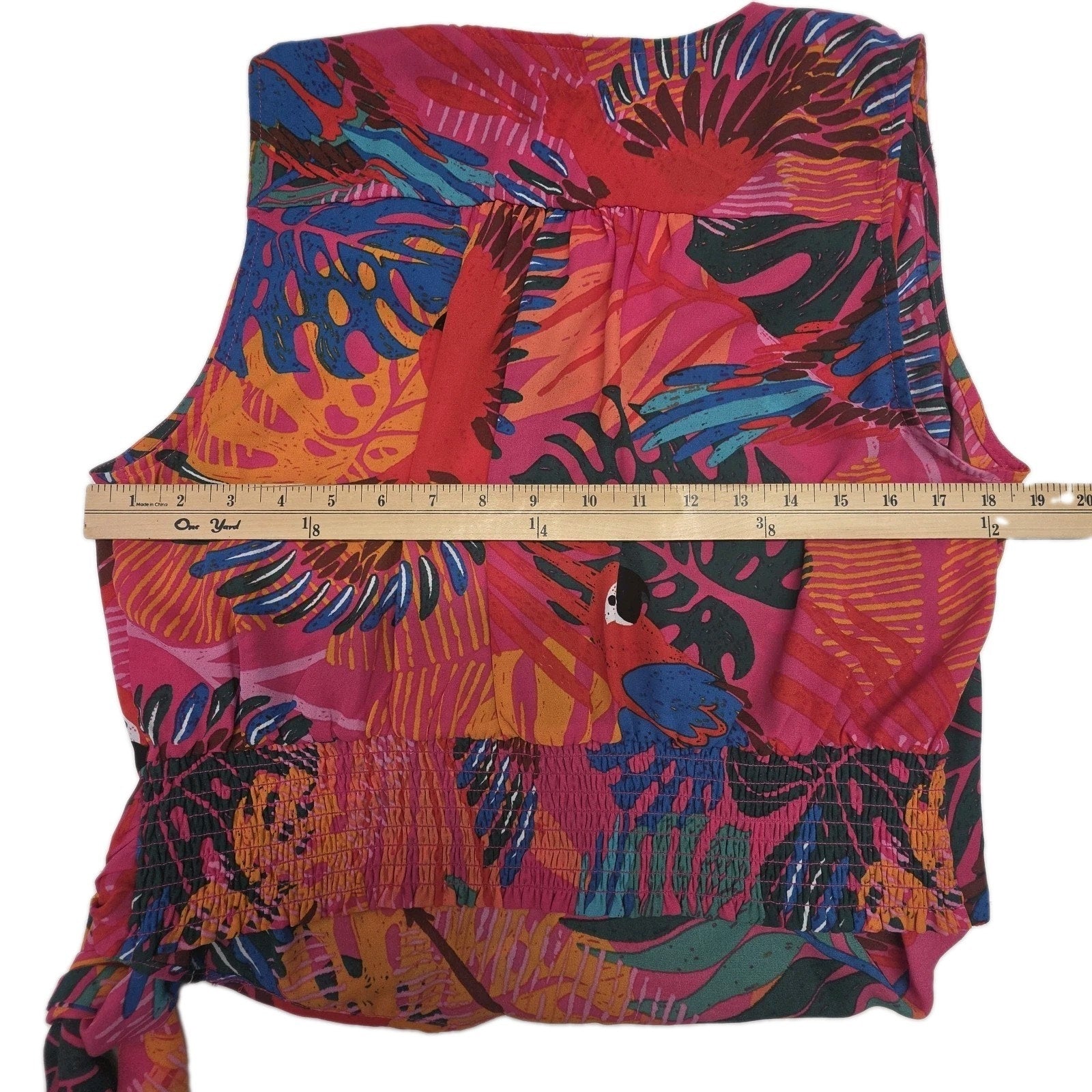 Joie Tropical Print Button and Tie Front Cropped Puff Sleeve Blouse Sz L Resort