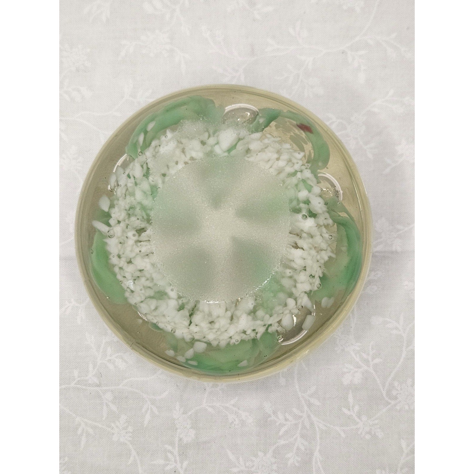 Vintage Glass Candle Holder Flower Claire Paper Weight Mid Century Glass Art