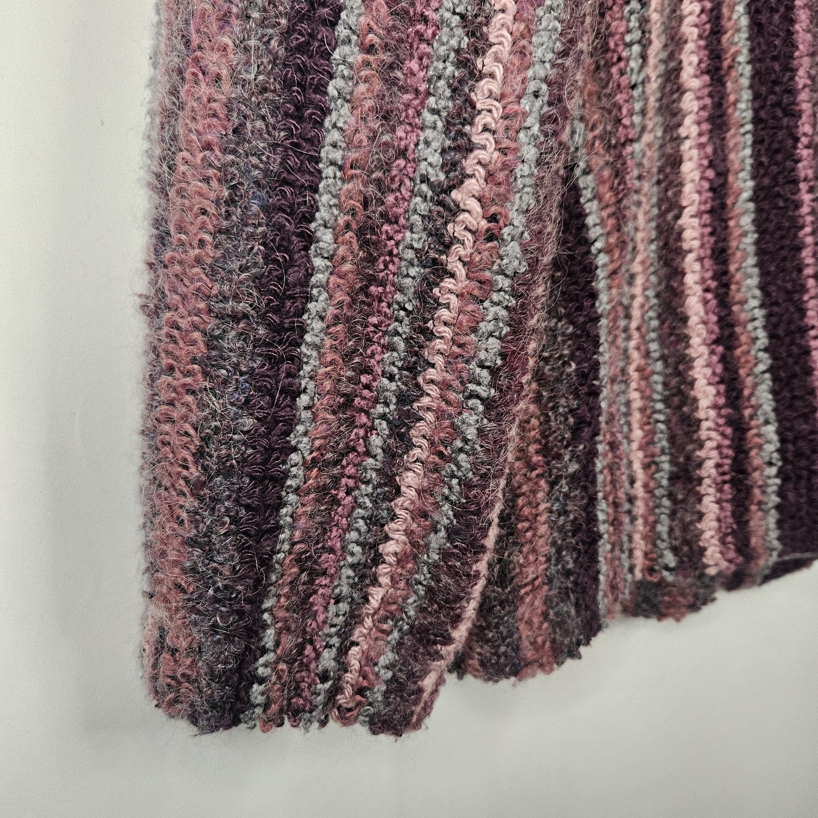 Vtg 80s Boucle Cardigan Purple Pink Lambswool Mohair Blend Knit Blazer Large 12