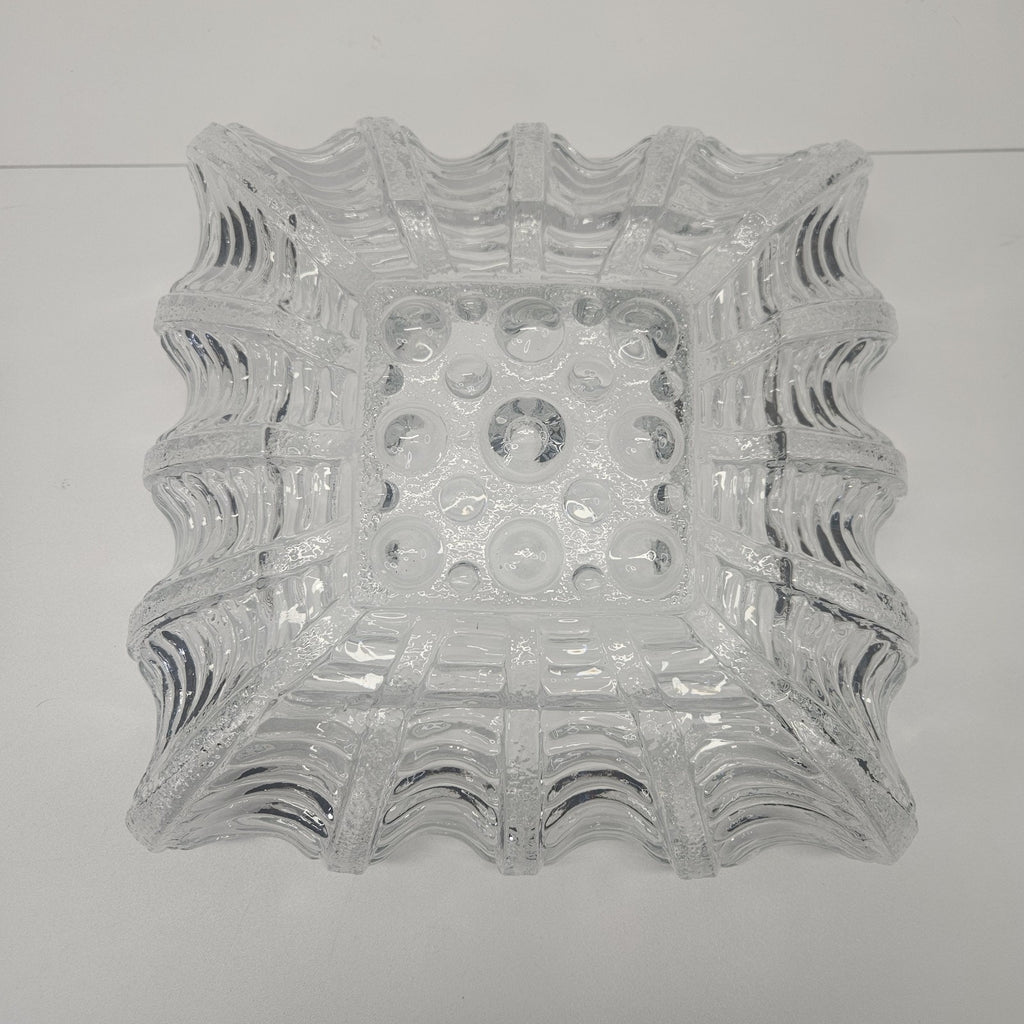 Art Deco Square Glass Bubble Pattern Flush Mount Ceiling Light Austria 1960s