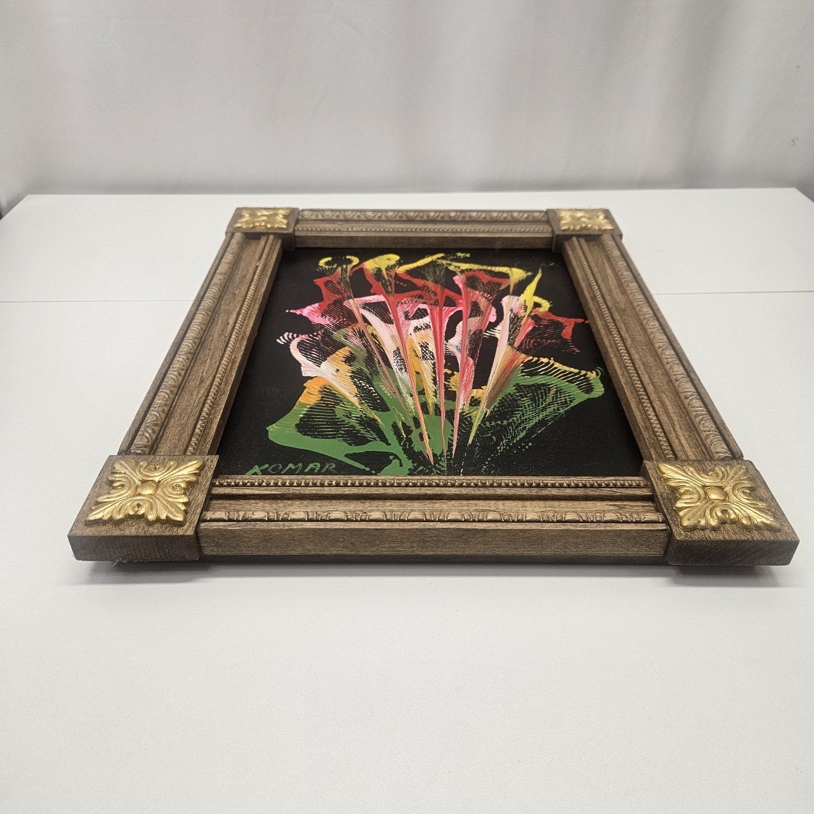 Vintage Artist Signed Komar Orginal Art Abstract Painting Handmade Frame 11x14