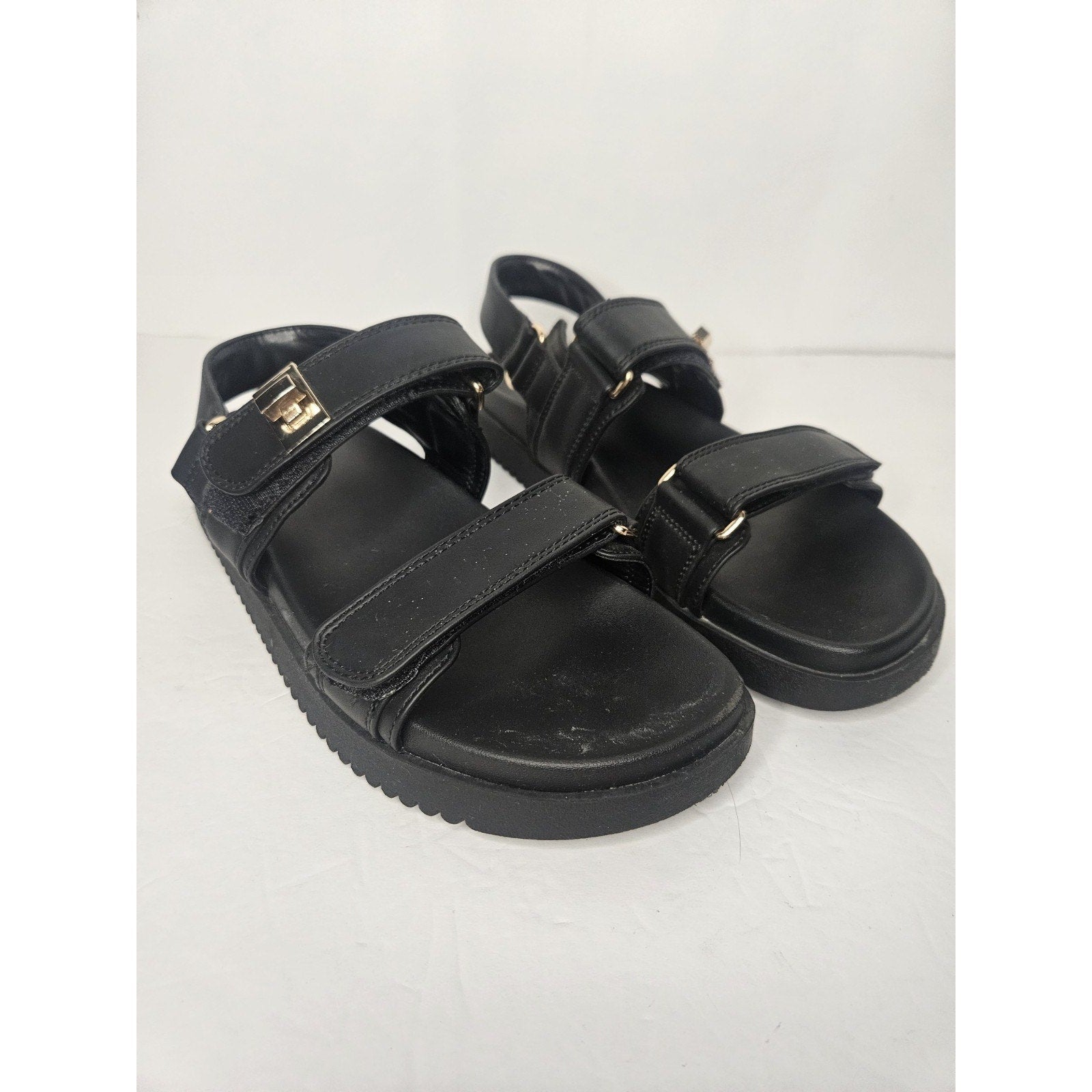 A New Day Sandals Women's 9.5 Slingback Strappy Black Faux Leather Casual
