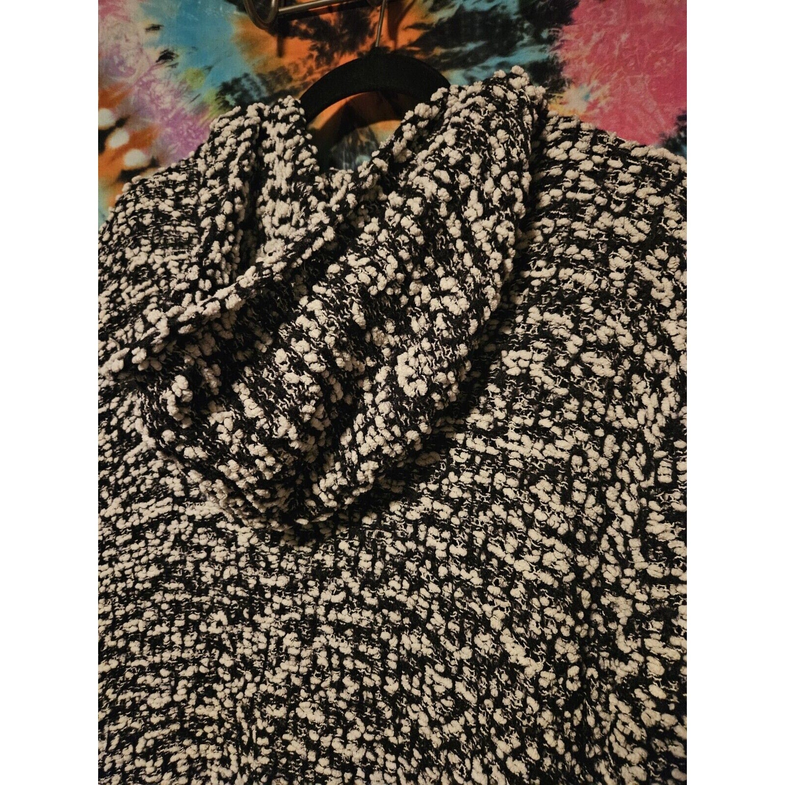 Poof New York Open Sweater Black & White Toothbrush Nylon Feather Size XL