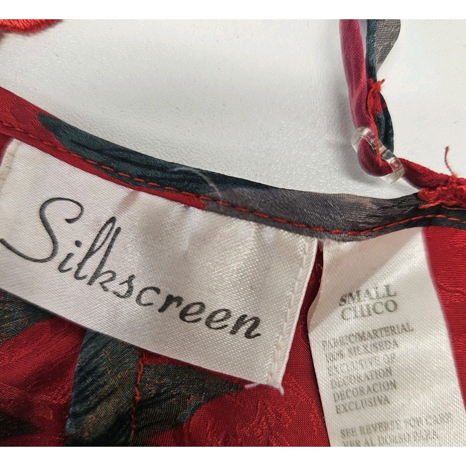 Vintage Silkscreen 100% Silk Camisole Tank Small Red Lace 90s Y2K Fairy