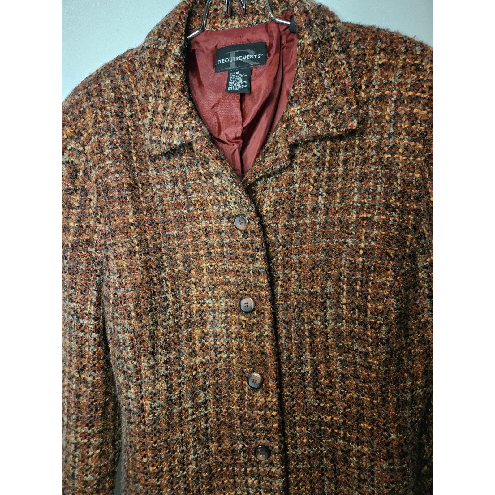 Vintage 80s Requirements Burgundy Tweed Academia Lightweight Blazer Jacket 16