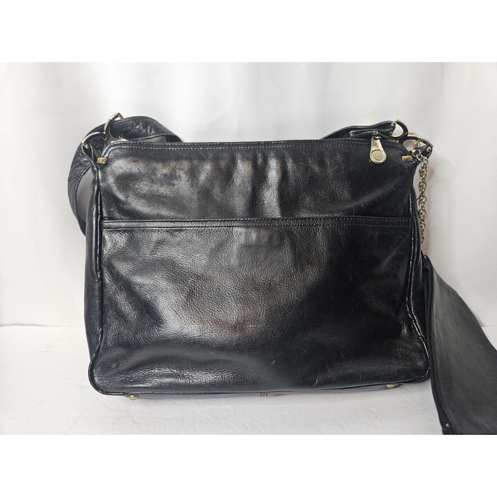 Vintage PALIZZIO Soft Leather Shoulder Bag Handbag Double Zip Coin Purse Black
