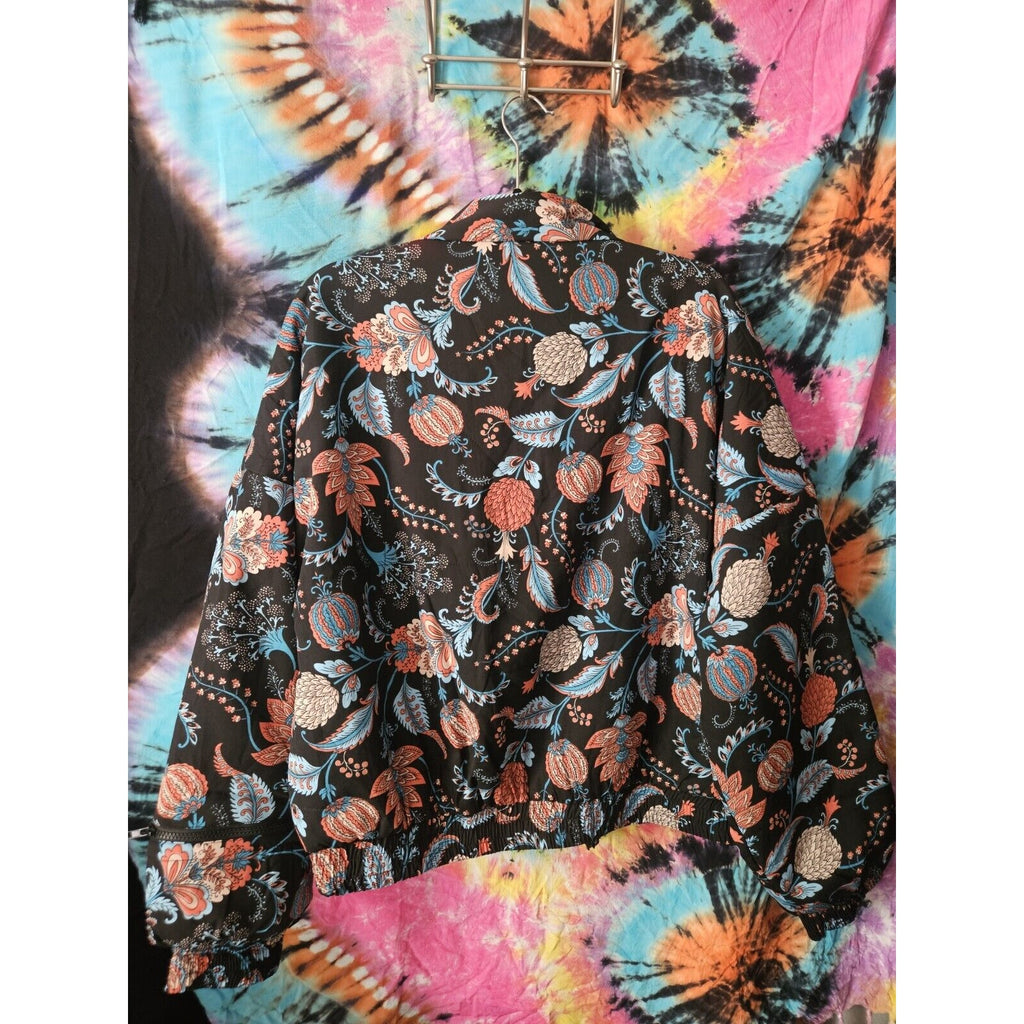 NWT Tolani Jacket Black Paisley Lightweight Coat Dbl Zip & Button Size Large