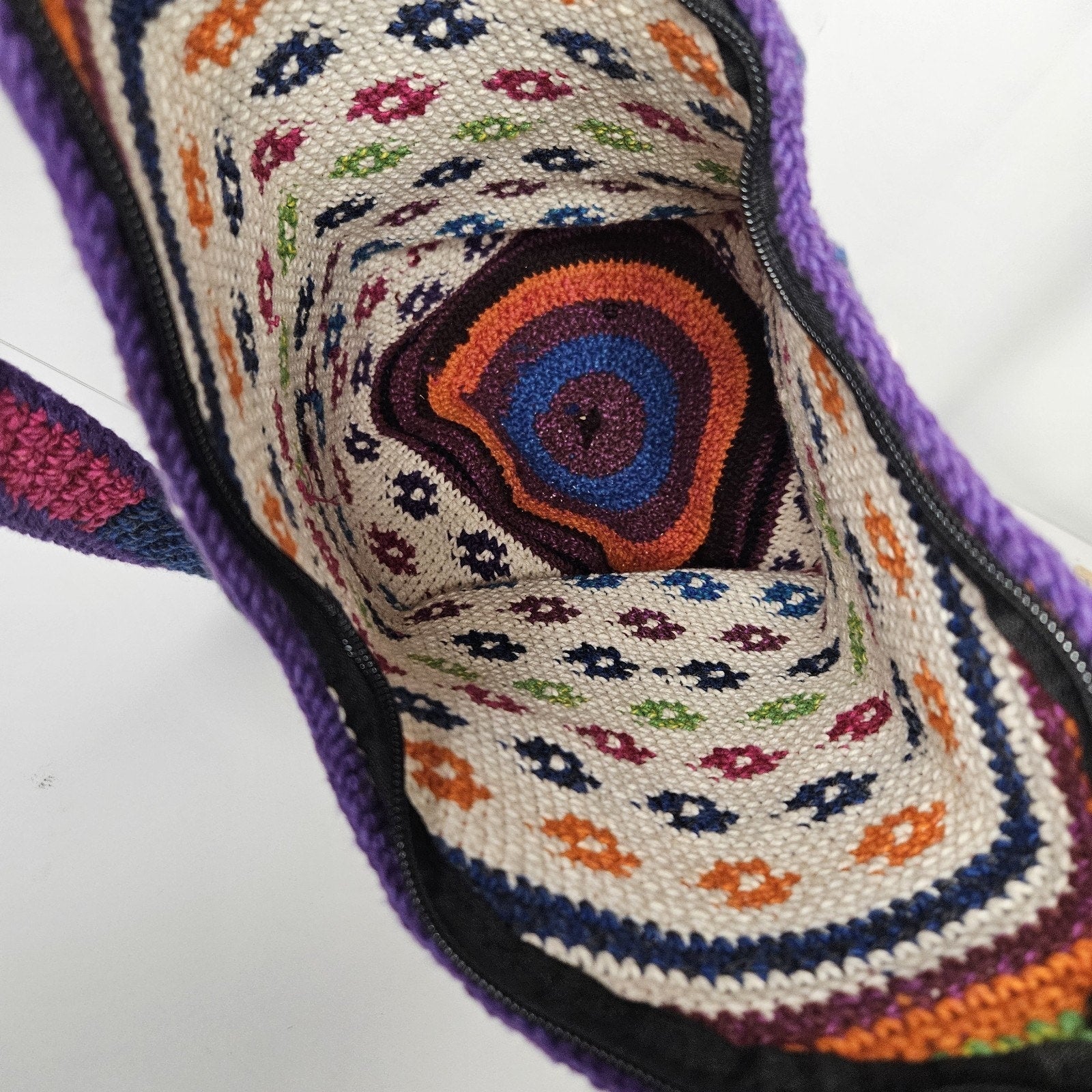 Guatemalan Zippered Crochet Knit Hobo Bag Multicolor Purse Boho Colorful