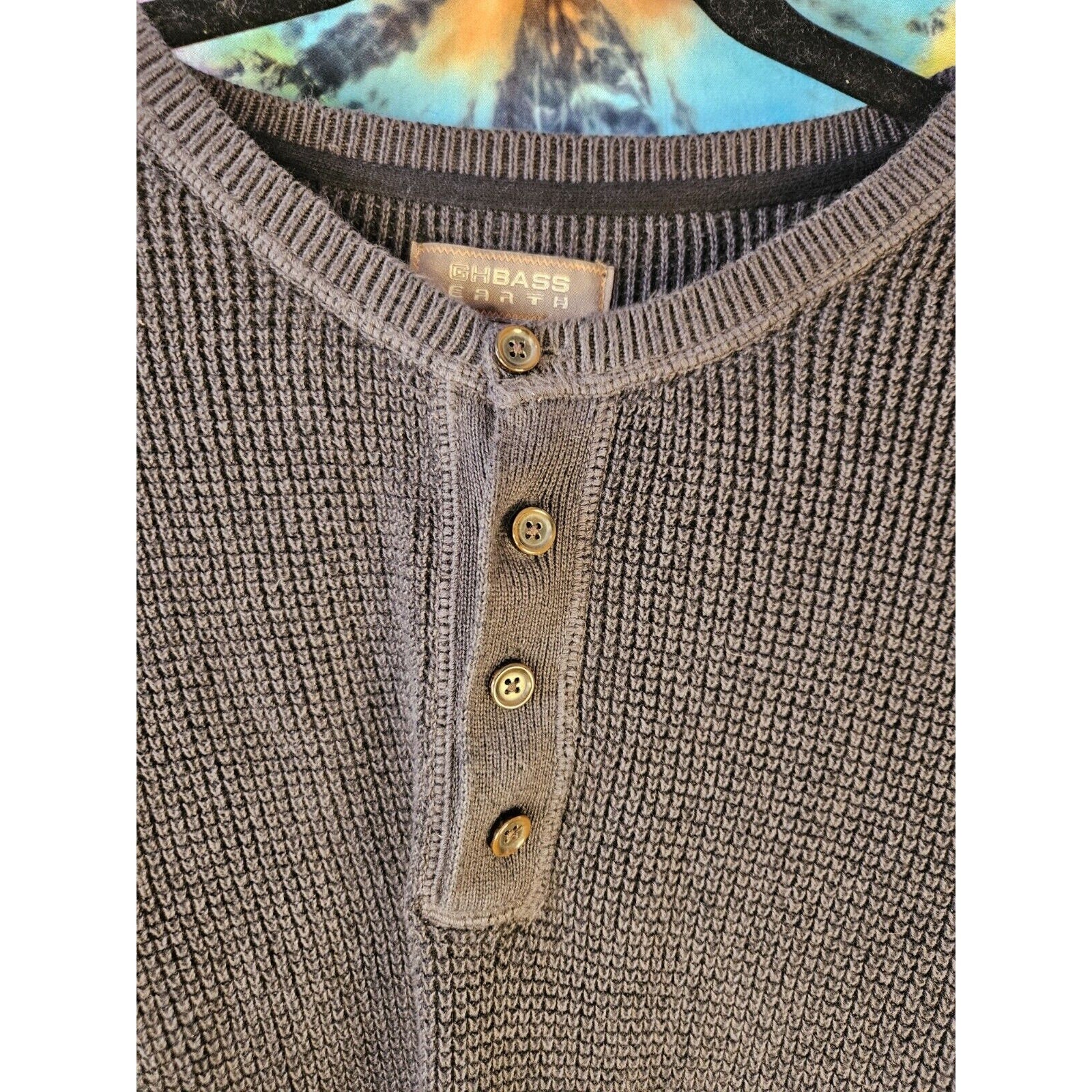 GH Bass & Co Knit Sweater Mens XL Dark Gray 100% Cotton 1/4 Button Shirt