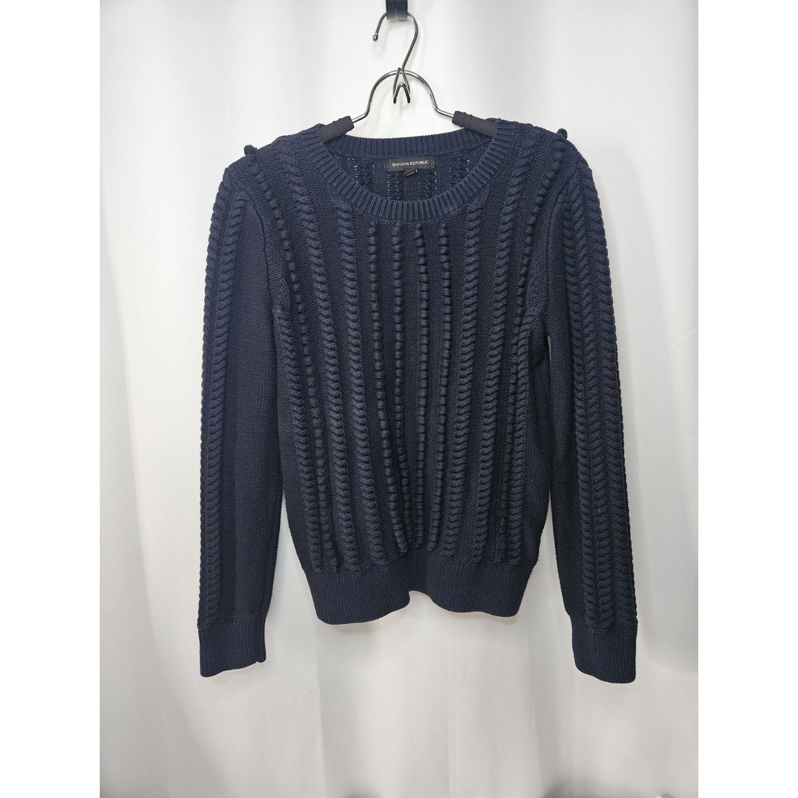 Banana Republic Navy Blue L Womens Cotton Blend Knit Crew Neck Sweater Top
