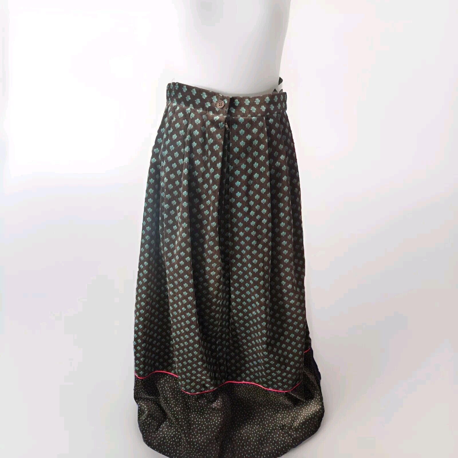 VTG Susan Bristol Velvet Long Skirt 10 Black Green Print Floral Cottagecore Goth