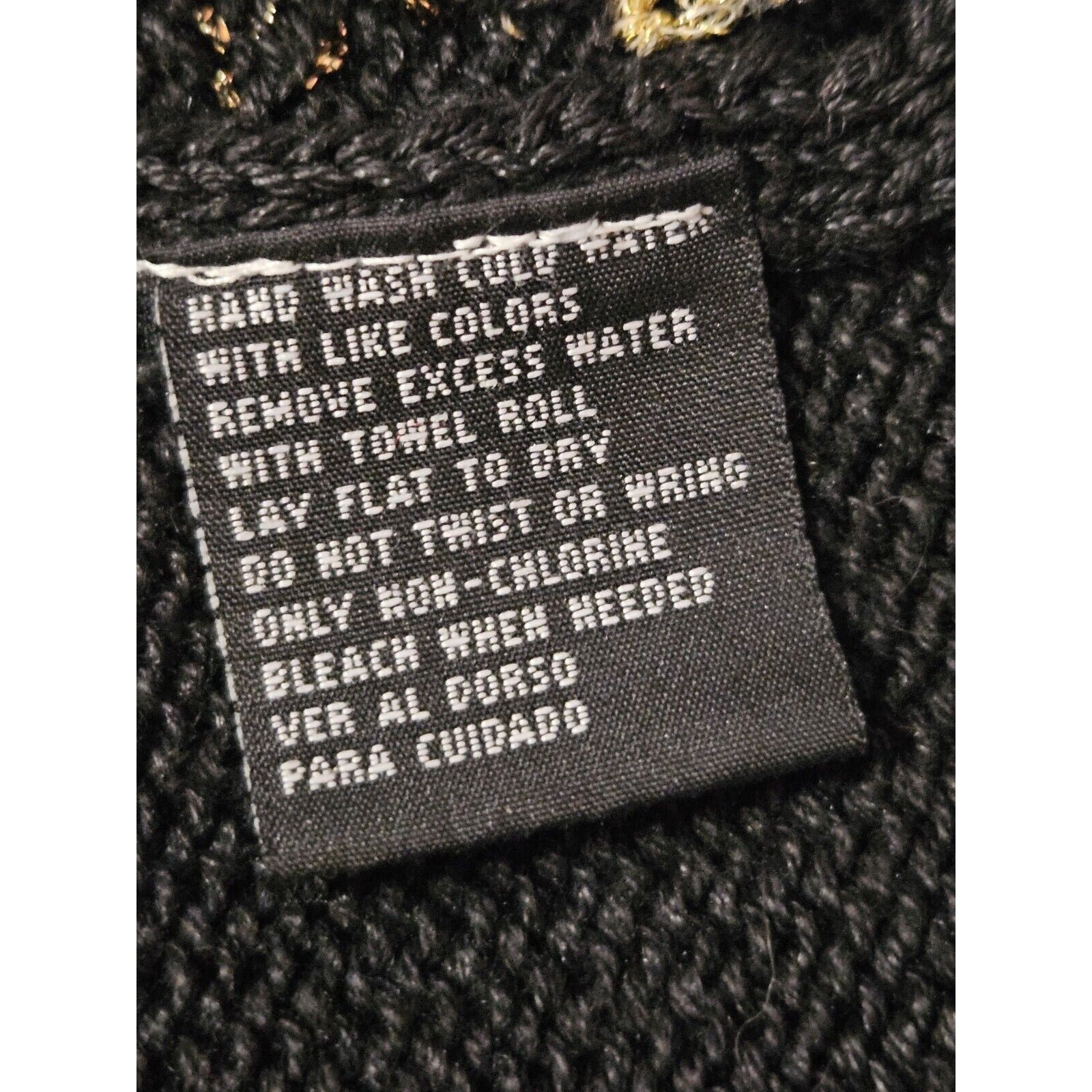 Vintage Beldoch Popper Black Winter Christmas Sweater Gold Bead Snowflake Large