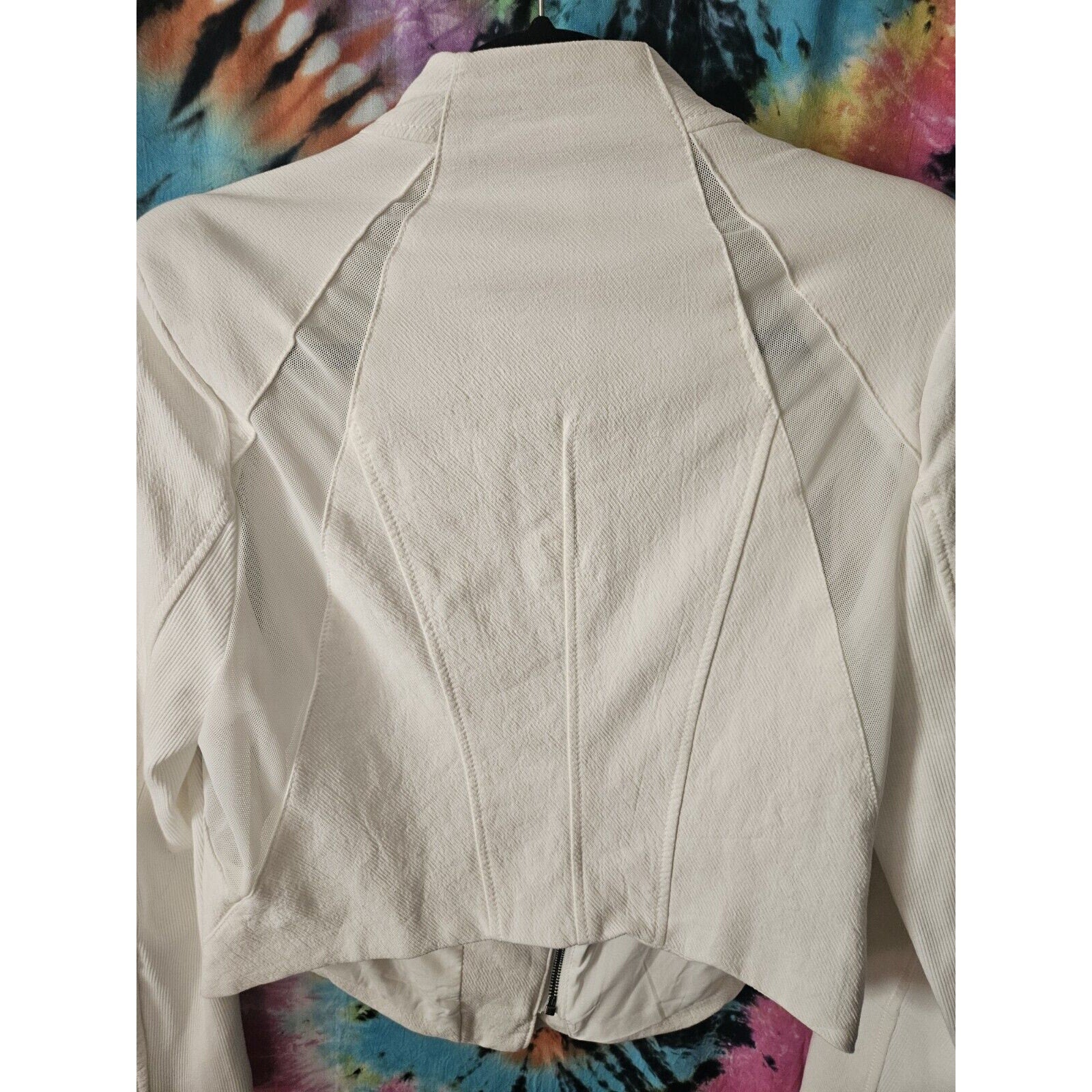 BLANKNYC White Cotton Jacket Asymetical Zip Large Mesh Panels Zip Cuffs Size XL