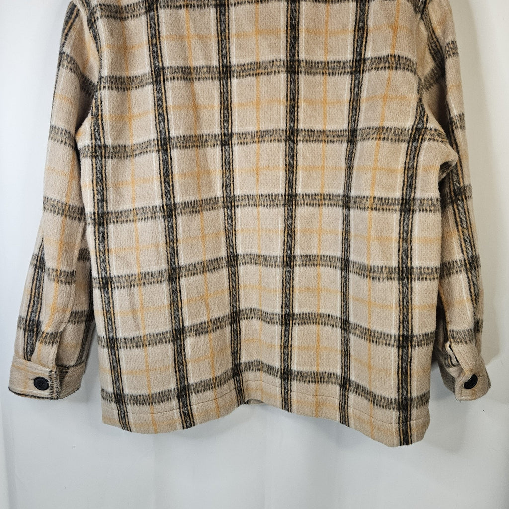 Sebby Wool Blend Plaid Shacket Brown Satin Lined Cozy Button Closure Medium