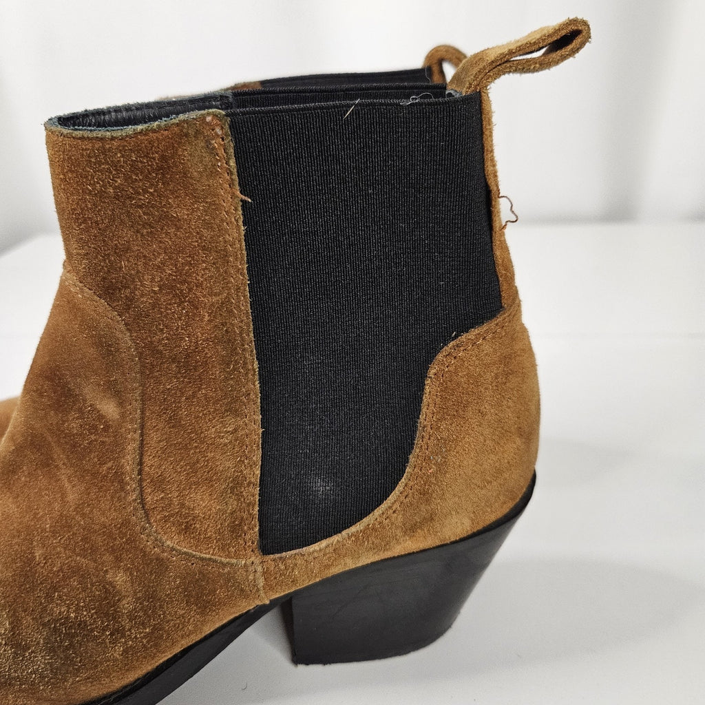 Everlane Suede Ankle Boot Block Heel Brown 6.5 M Western Cowgirl Boho Italy Made