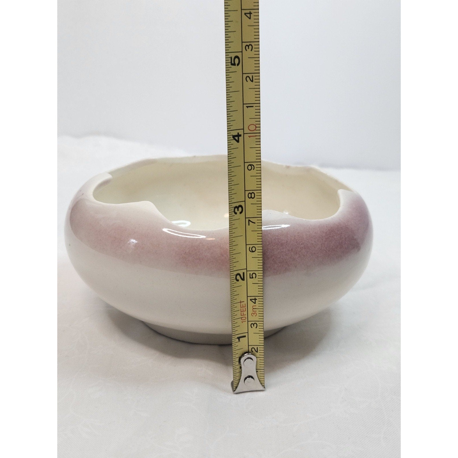 Vintage Oxford Blood Red Cream Pottery Bowl Made in USA #3 5" Scalloped Bowl
