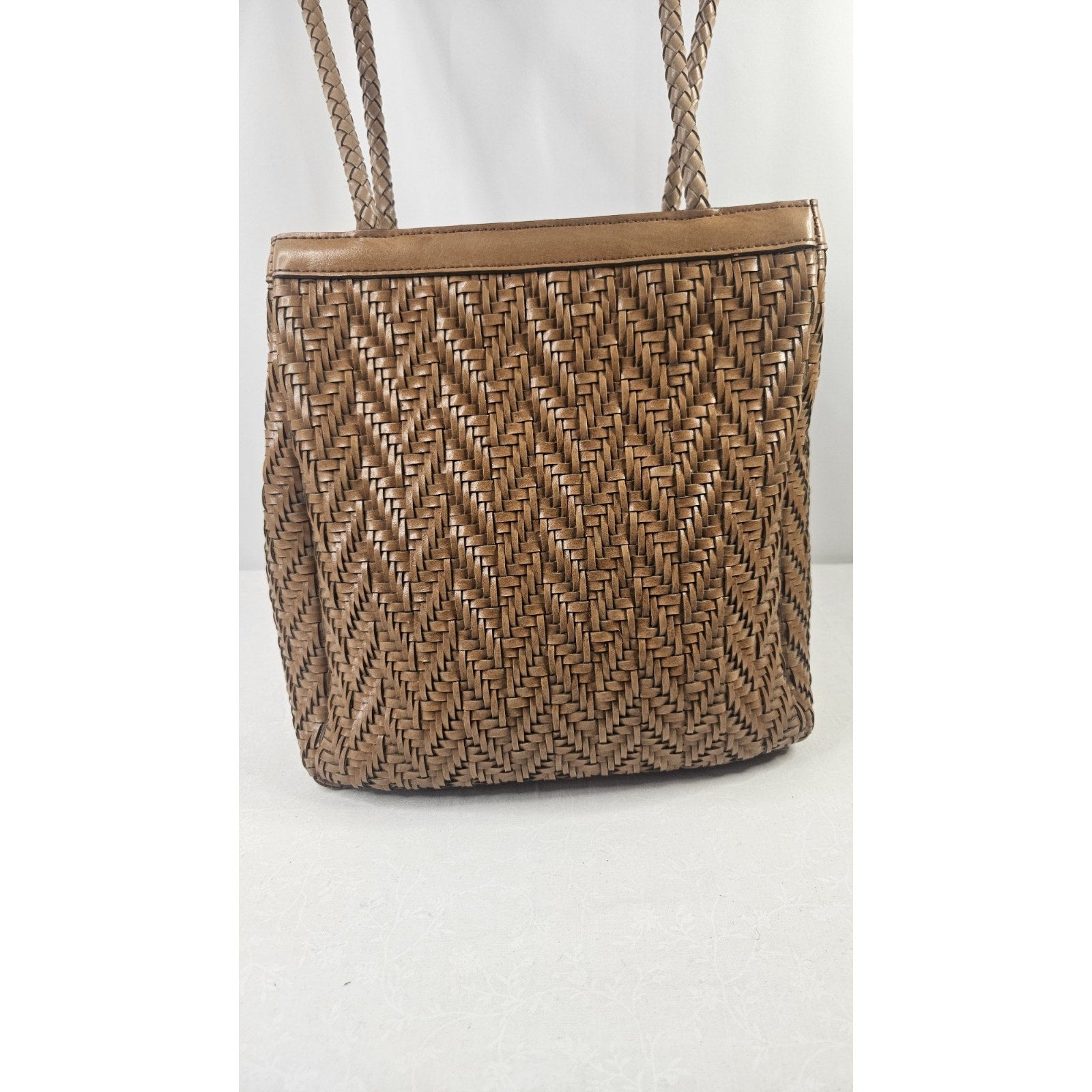 Vintage Liz Claiborne Weave Bucket Bag Brown Woven Leather Purse Shoulder Bag