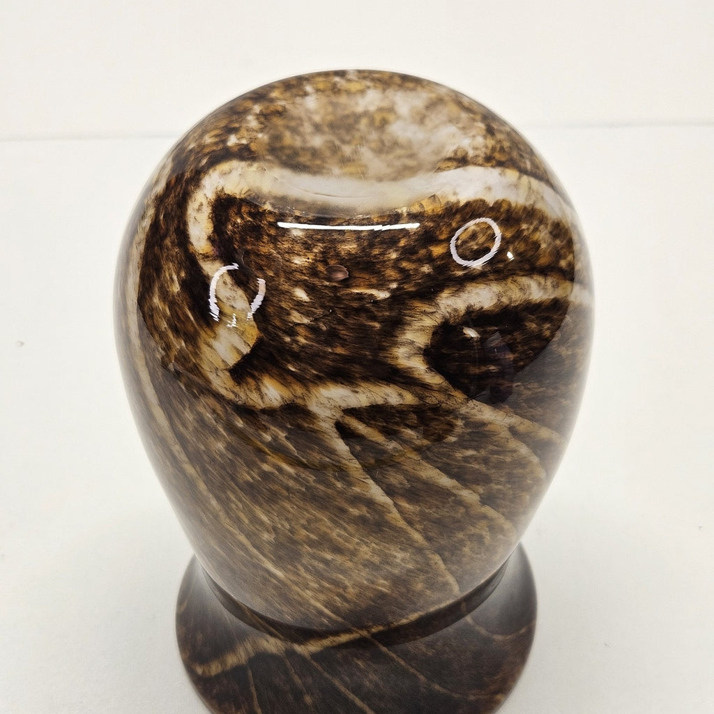 Vtg MURANO STYLE GLASS 6.5" VASE Speckled Gold & Brown White Stripes Earthy