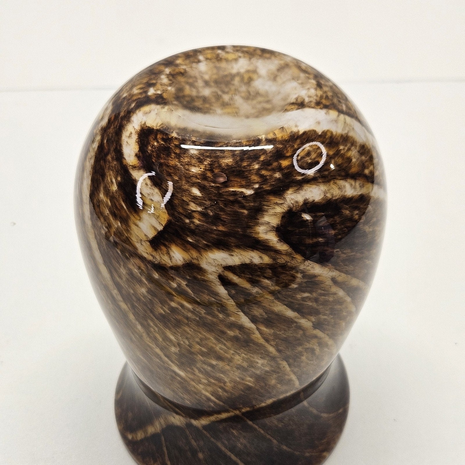 Vtg MURANO STYLE GLASS 6.5" VASE Speckled Gold & Brown White Stripes Earthy