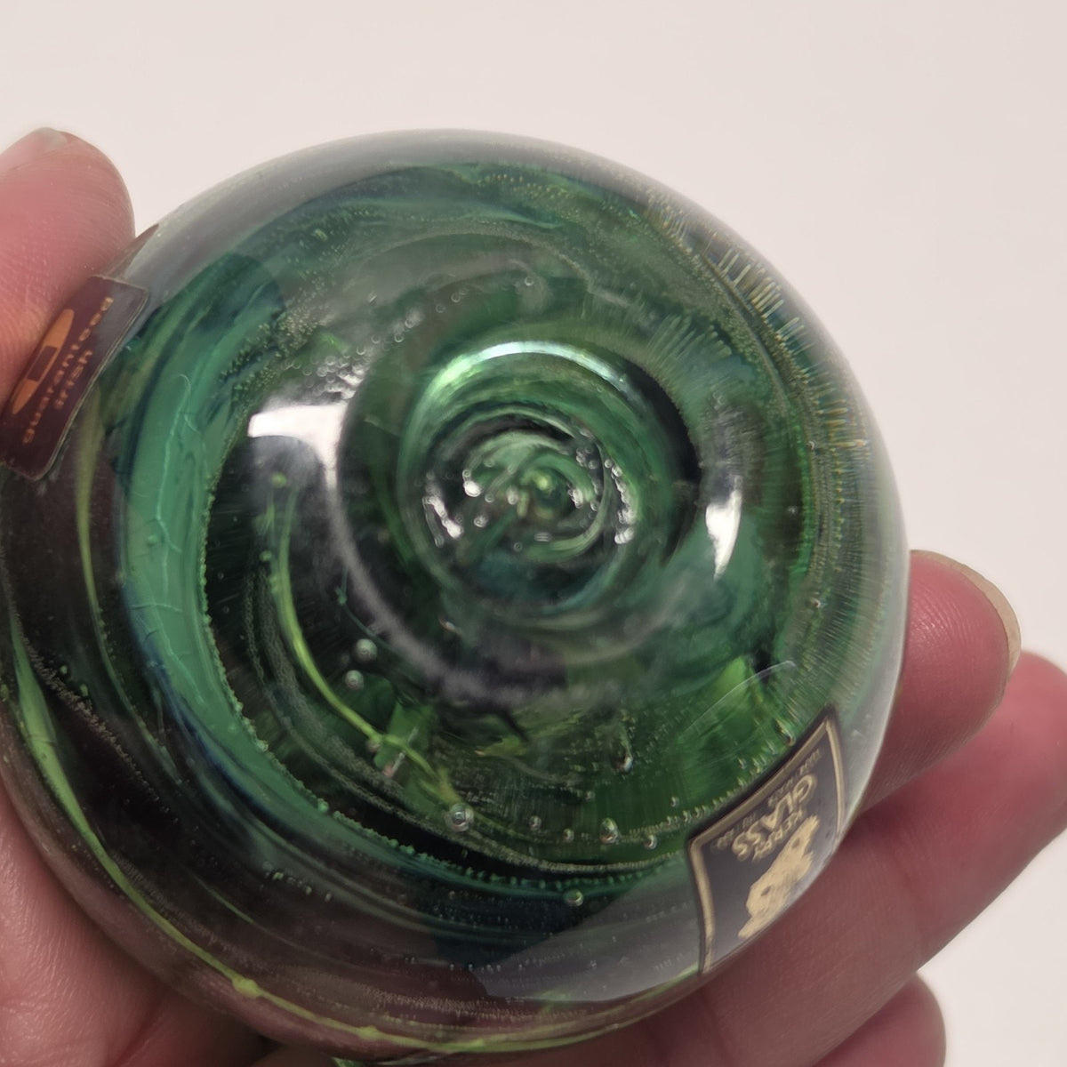 Vintage Kerry Irish Art Glass Paperweight Green Swirl Irish 2" Made In Ireland