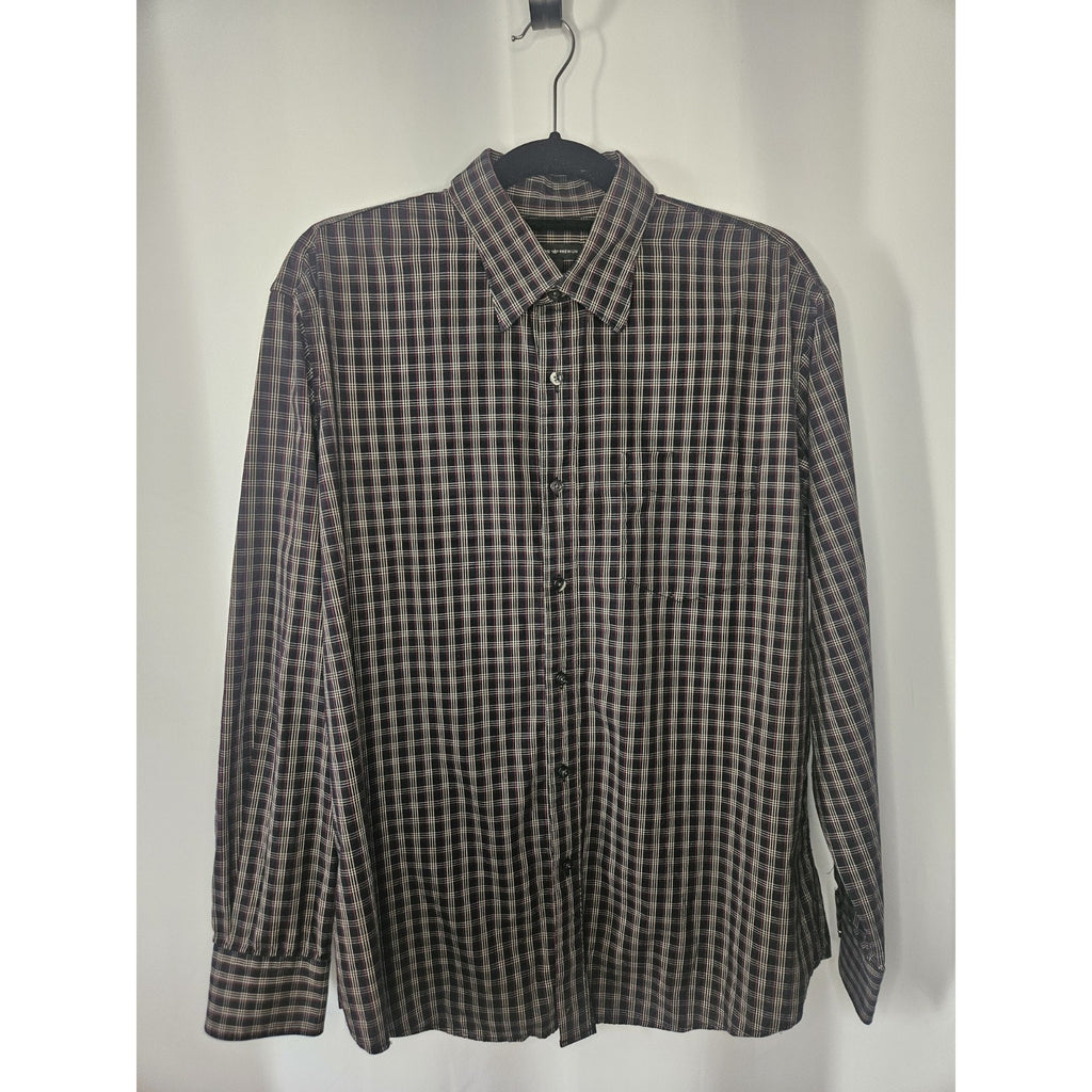Dockers Premium Plaid Blue/White/Black Long Sleeve Button Up Shirt Large 16/16.5