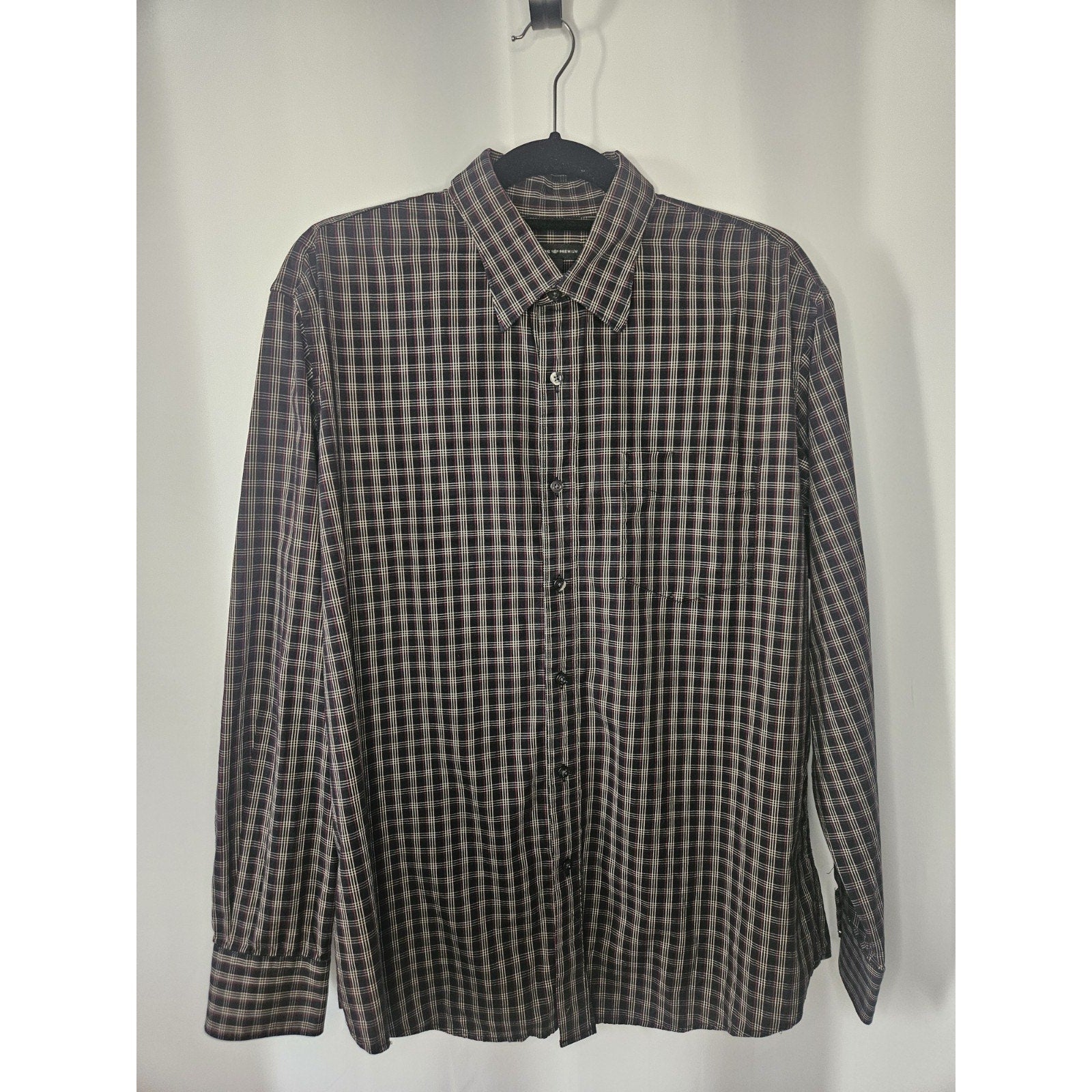 Dockers Premium Plaid Blue/White/Black Long Sleeve Button Up Shirt Large 16/16.5