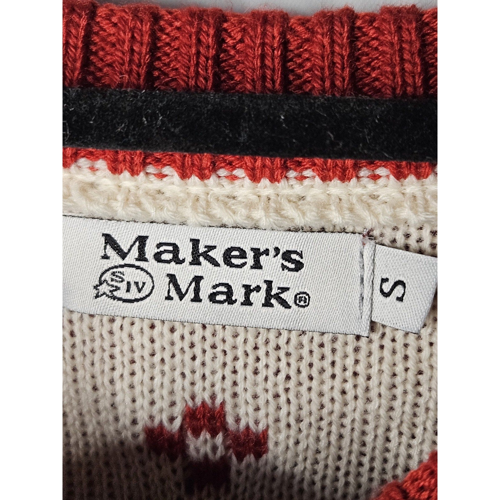 Maker's Mark Sweater Mens Sz S Red Fair Isle Christmas Whisky Bourbon Snowflake