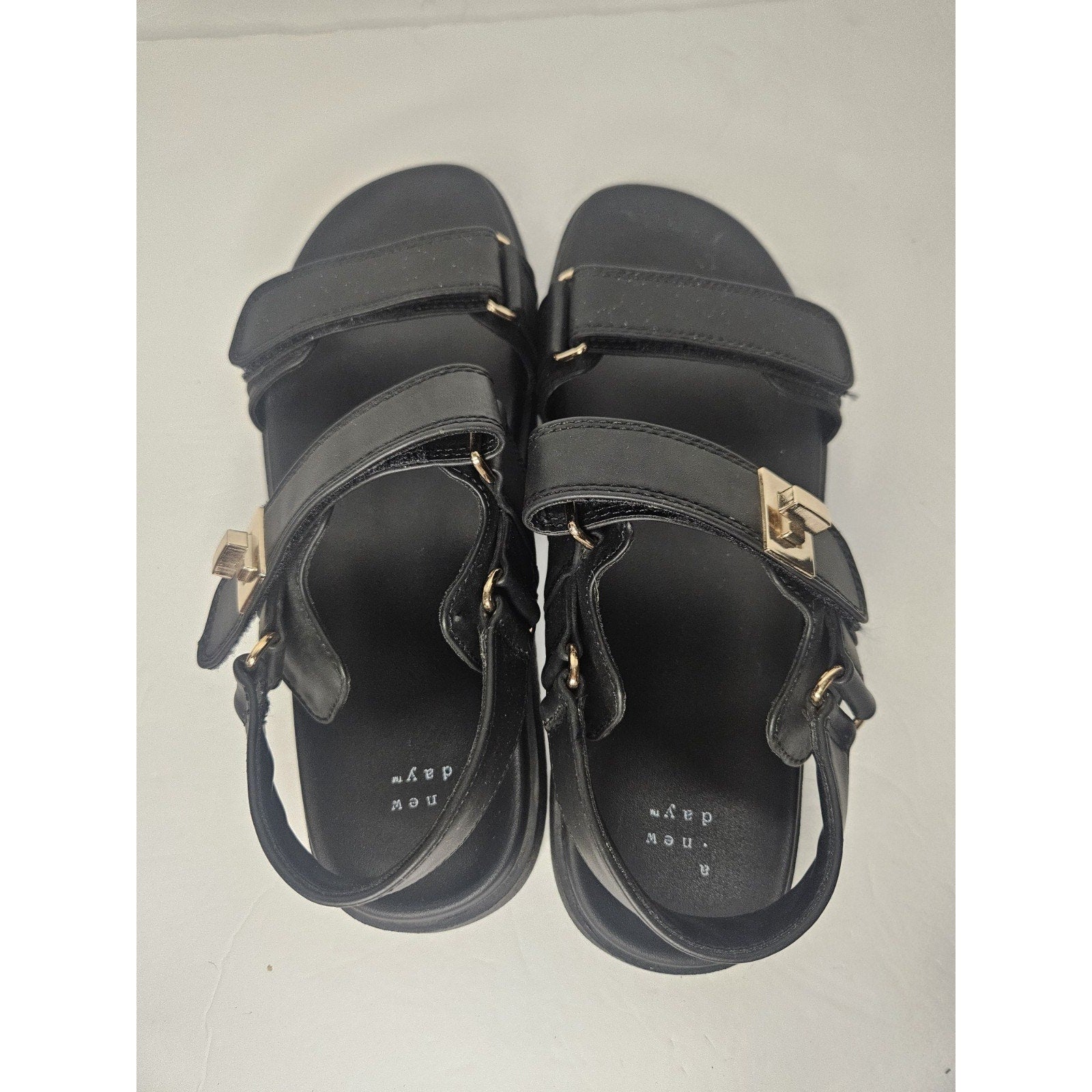 A New Day Sandals Women's 9.5 Slingback Strappy Black Faux Leather Casual