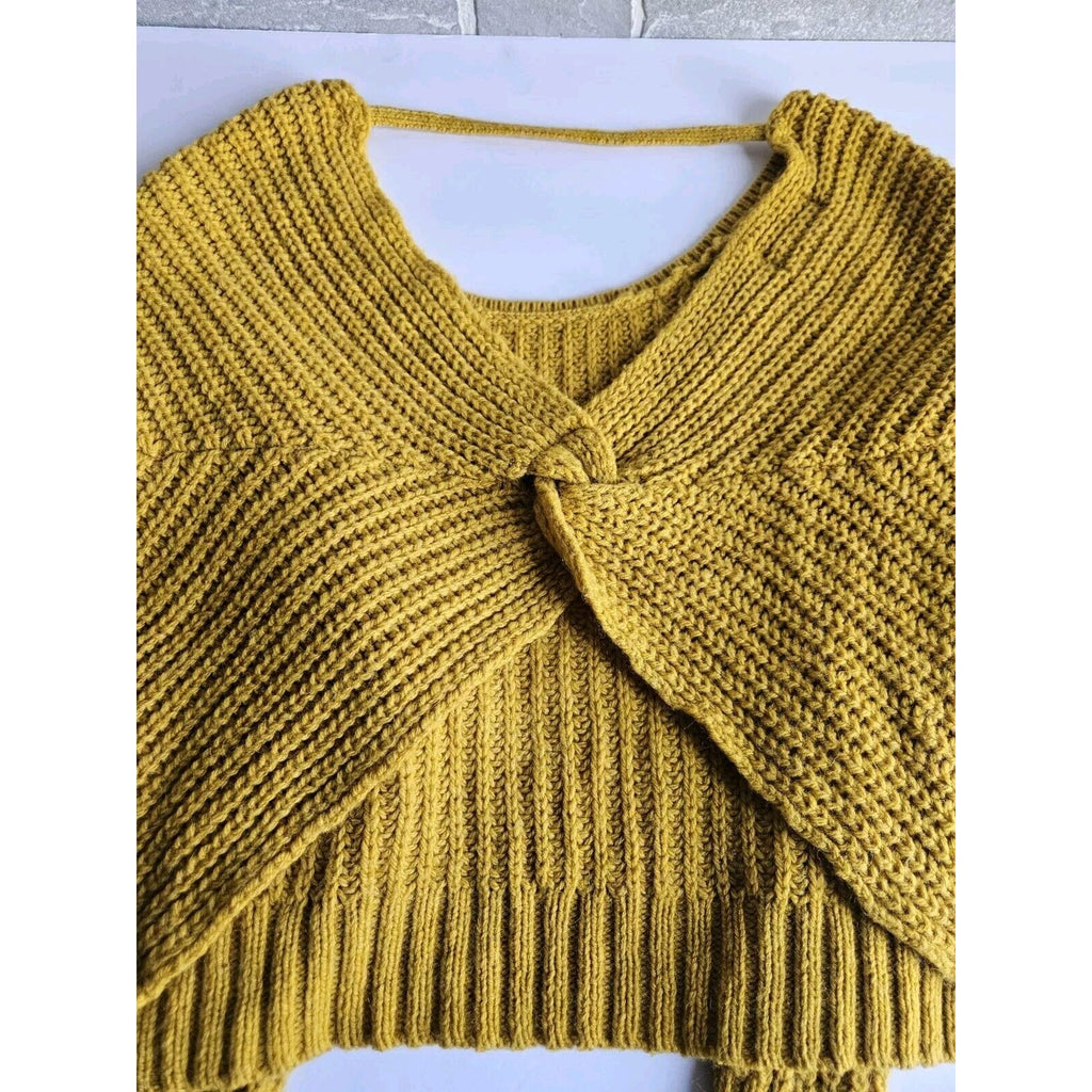 Ruby Moon Chunky Knit Open Back Wool Alpaca Sweater Sz MED Marigold/Mustard