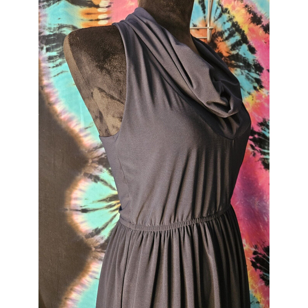 Judith March Vintage Dress Navy Cowl Neck Racer Back Sleeveless Stretch