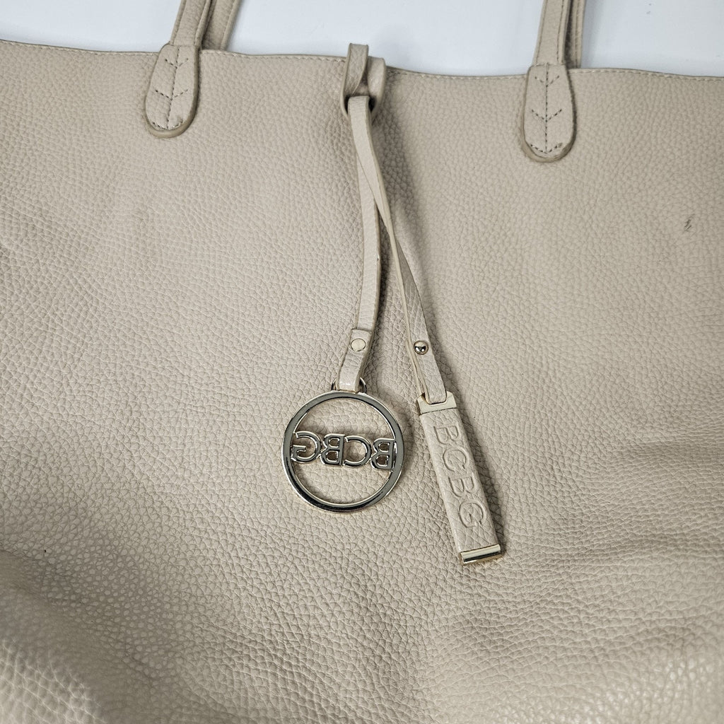 Y2K BCBG Paris Reversible Faux Leather Tote Laptop Bag Beige Goldtone Hardware
