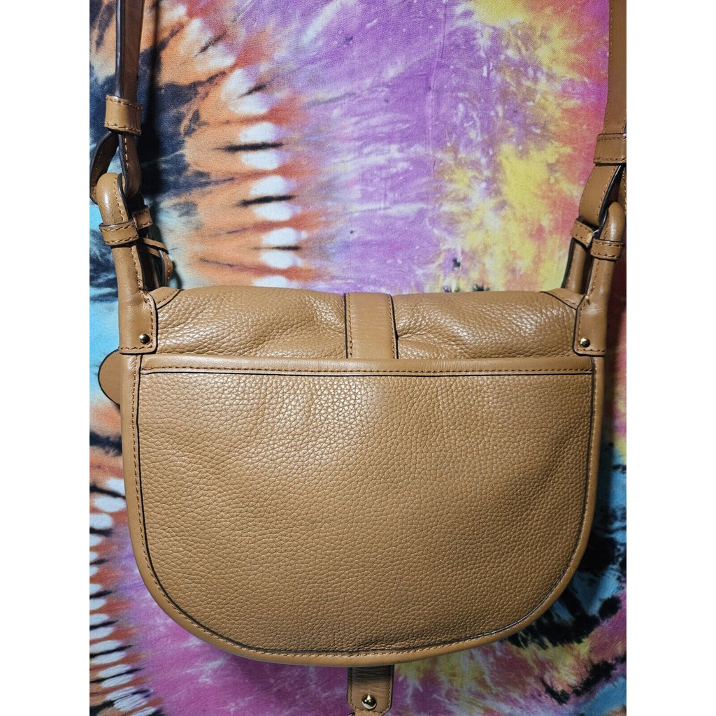Michael Kors Jamie Large Tan Acorn Leather Saddle Bag Crossbody Purse