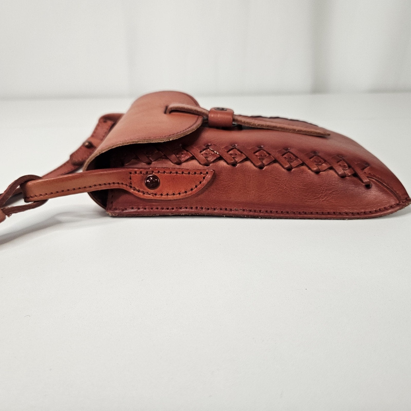 Montana West Genuine Leather Whipstitch Crossbody Micro Bag Red Leather Western