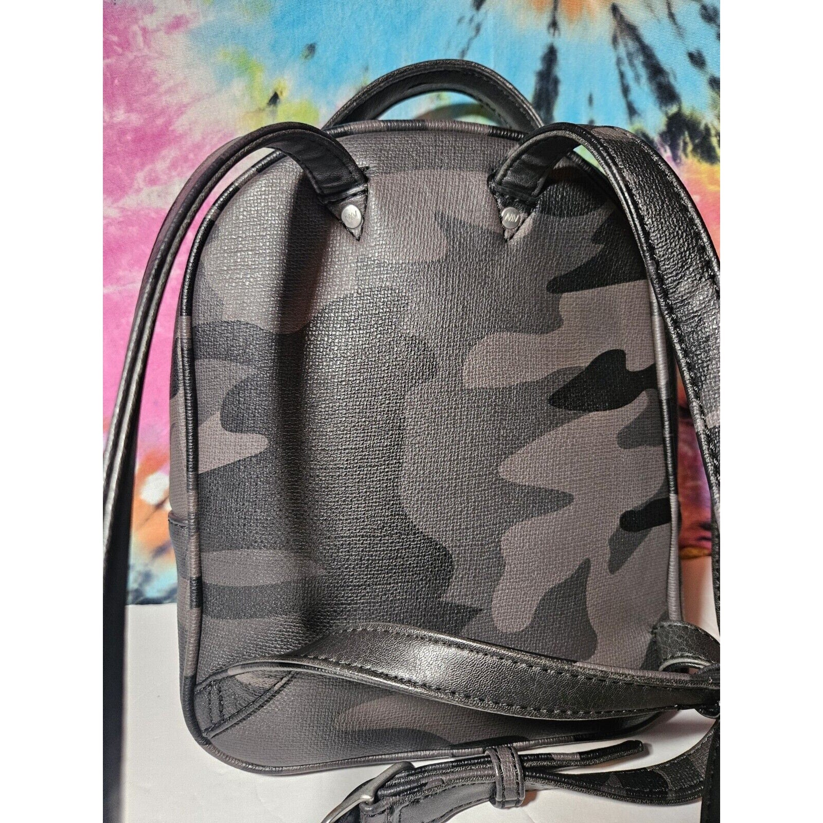 MATT AND NAT Bali Mini Vegan Leather Black Camo Small Backpack