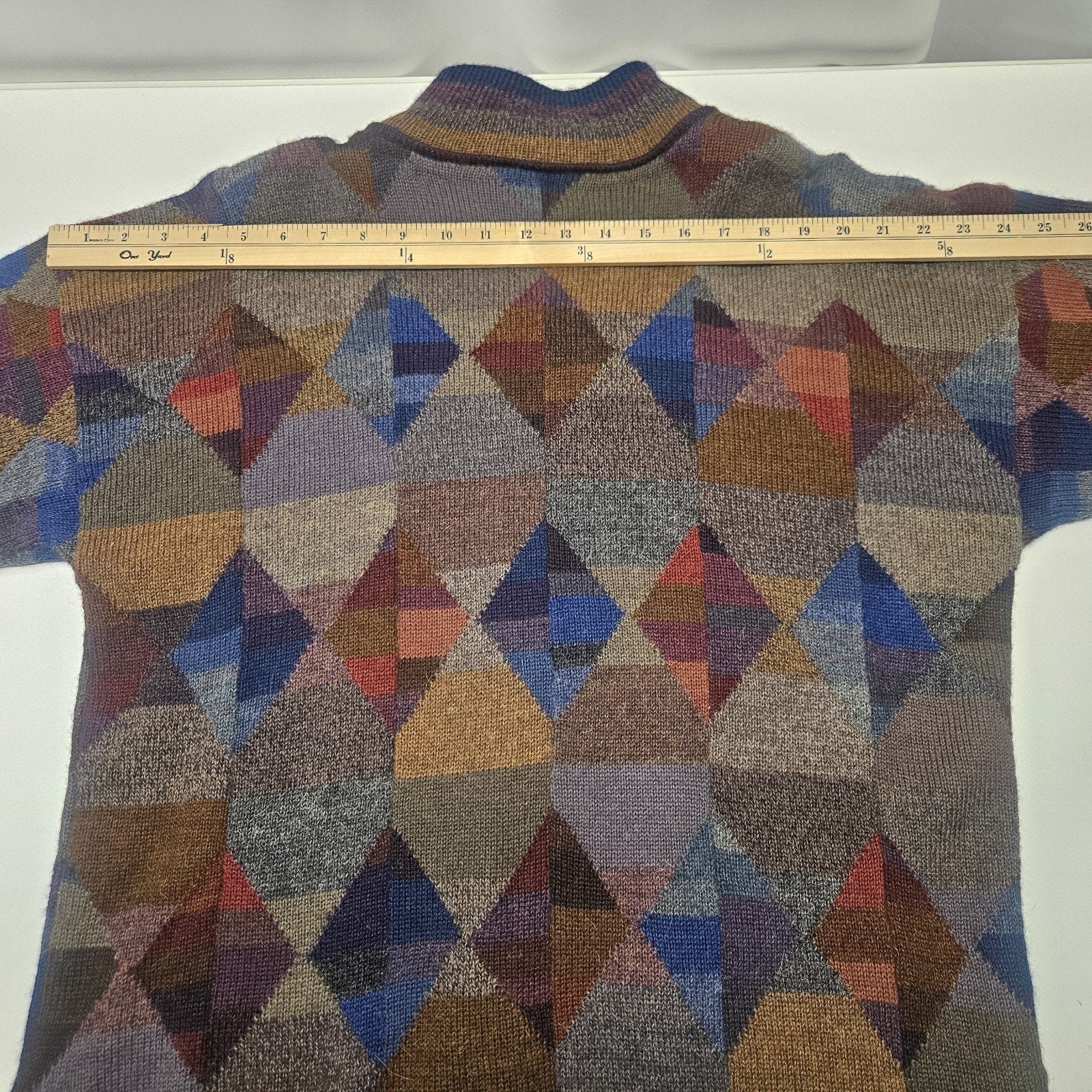 Vtg 80s Millmas Geometric 100% Alpaca Knit Cardigan Sweater Women’s XL Peru