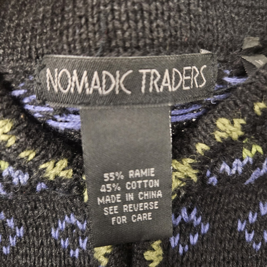 Vtg Nomadic Traders Blue Fair Isle Quarter Zip Ski Sweater Med Holiday Unisex