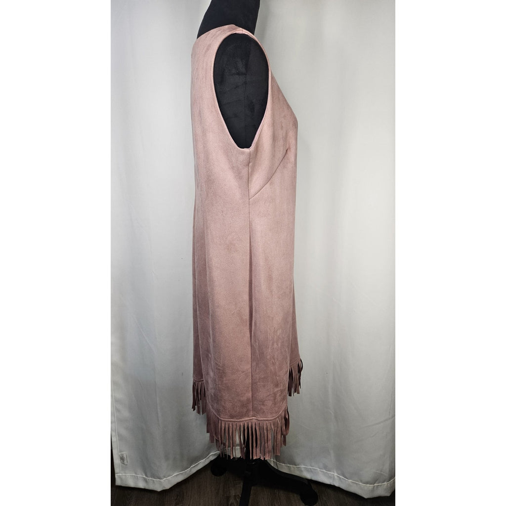 Shelby & Palmer Blush Pink Faux Suede Stretch Sheath Dress 14 Fringe Hem