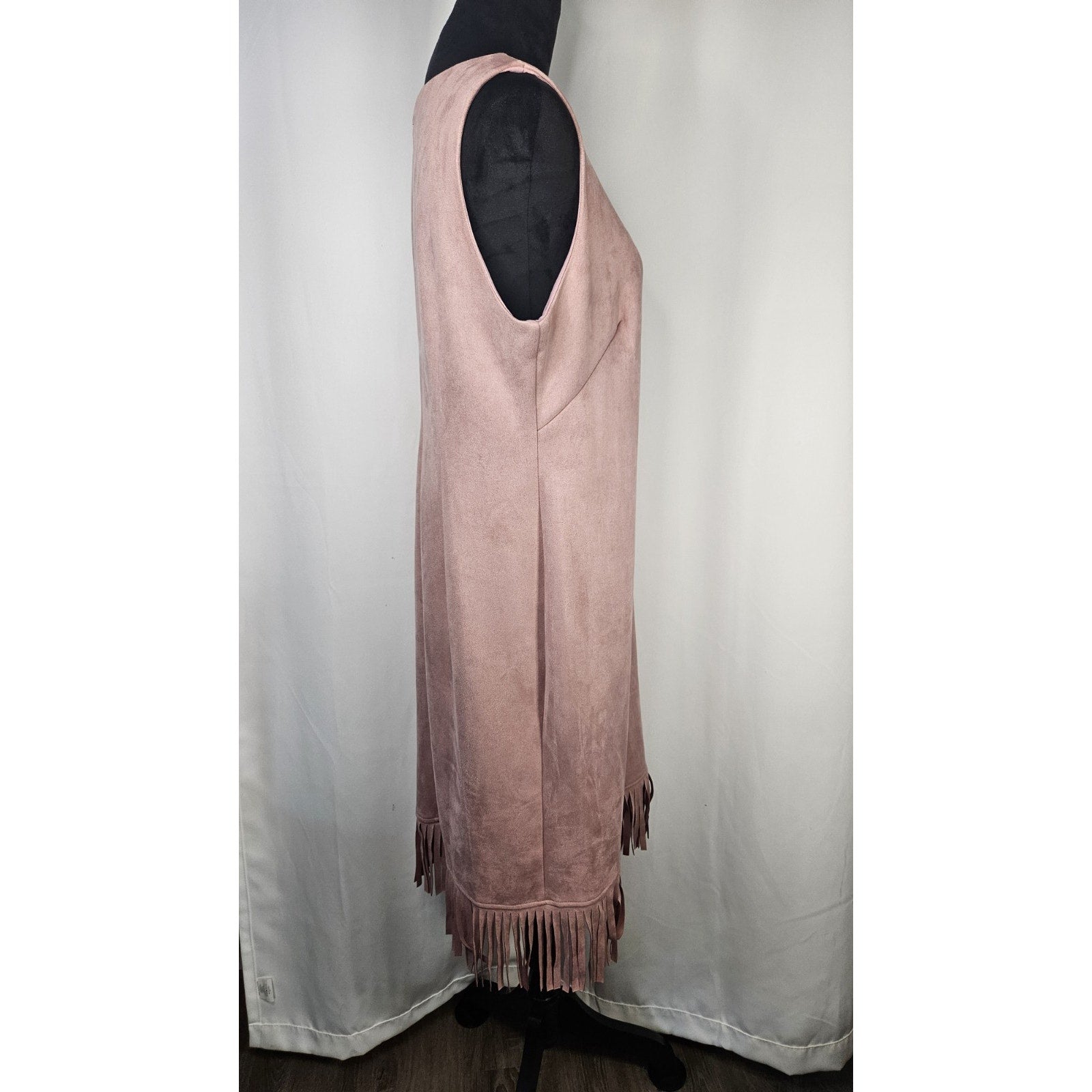 Shelby & Palmer Blush Pink Faux Suede Stretch Sheath Dress 14 Fringe Hem