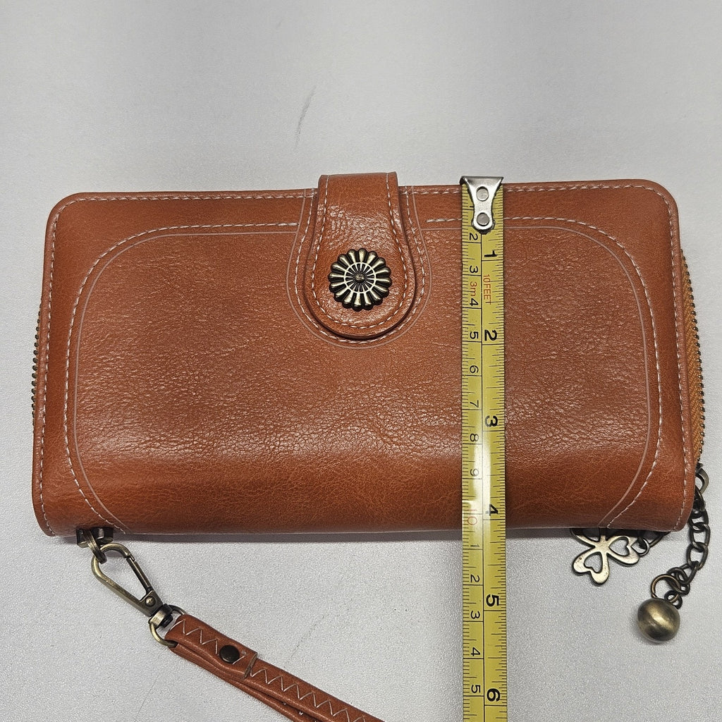 LAVEMI Leather Wallet Wristlet Clutch Brown Boho Western-inspired Charms