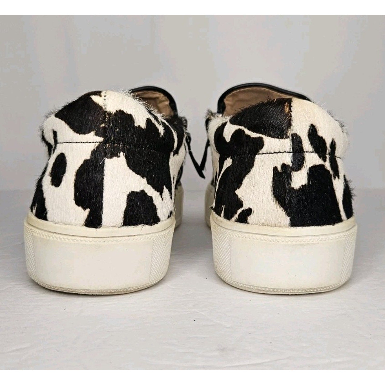 Very Volatile Women's Size 7.5 Normande Sneakers Black White Cow Print Real Fur