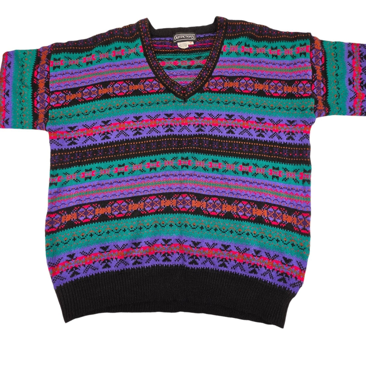 Vintage Ski Sweater Womens Plus Size 1X Knit Pullover Crewneck 80s 90s Colorful
