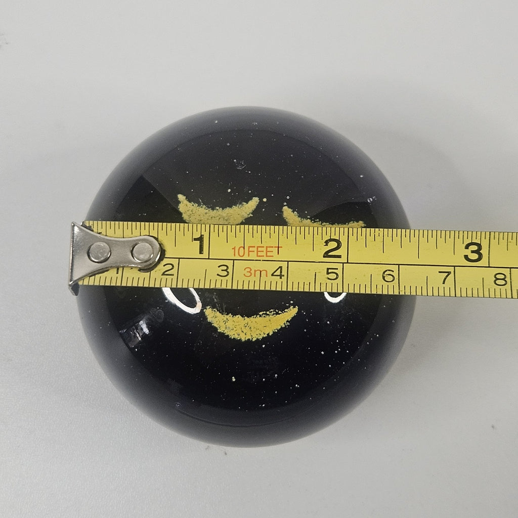 Vintage Mid-Century Yellow Blue Clear Bubbles Elliptic Sphere Face Paperweight