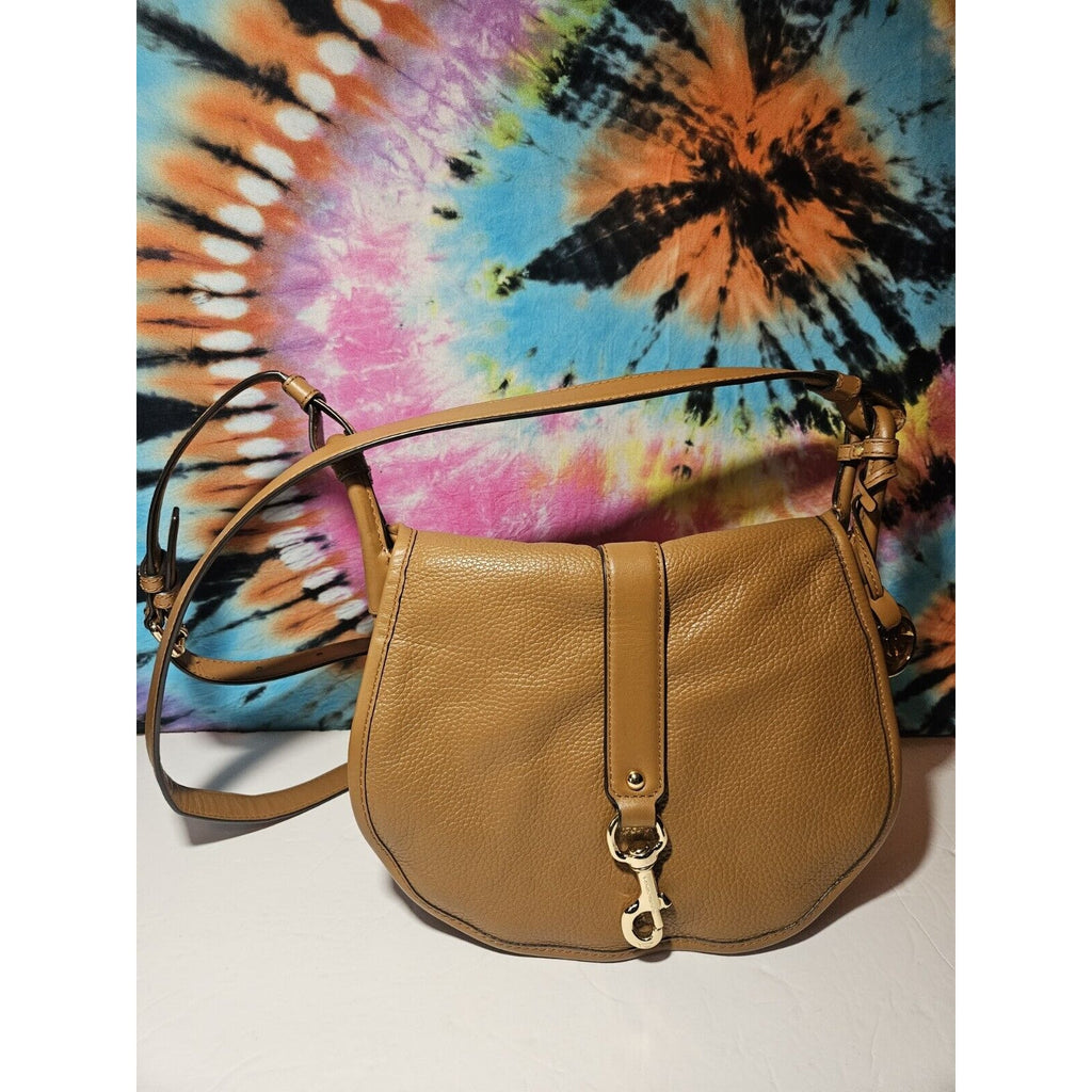 Michael Kors Jamie Large Tan Acorn Leather Saddle Bag Crossbody Purse