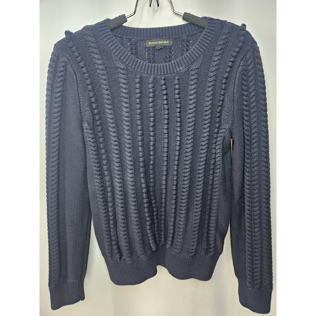 Banana Republic Navy Blue L Womens Cotton Blend Knit Crew Neck Sweater Top
