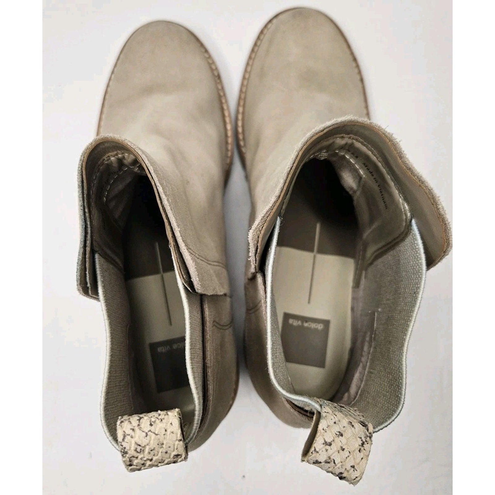Dolce Vita Womens Boots 9.5 M Beige Suede Ankle Booties Chunky Heel Pull On