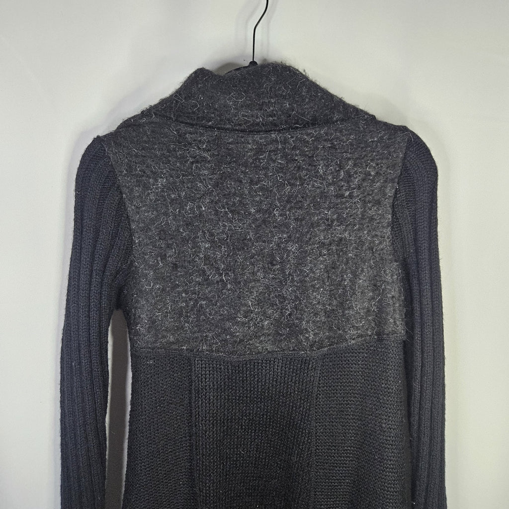Liquid By Sioni Black Knit Wearable Art Wool Mohair Sweater Cardigan Boho Medium