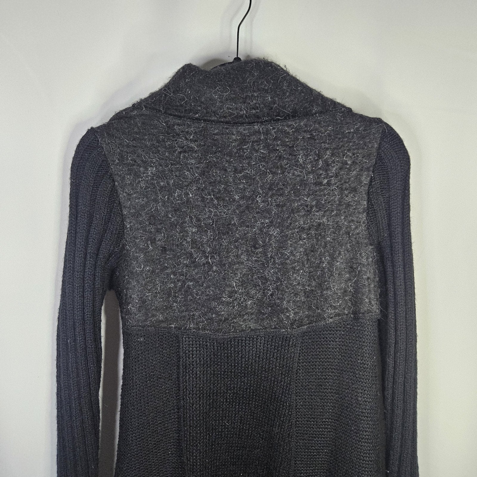 Liquid By Sioni Black Knit Wearable Art Wool Mohair Sweater Cardigan Boho Medium